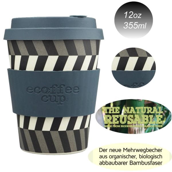 Ecoffee Cup 355ml Eyes Braun Weiß Bambus Coffee to Go Becher Bamboo